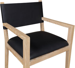 Meridian Furniture Avon Vegan Leather Dining Arm Chair with Ash Wood Legs for Modern Spaces 88016Black-AC