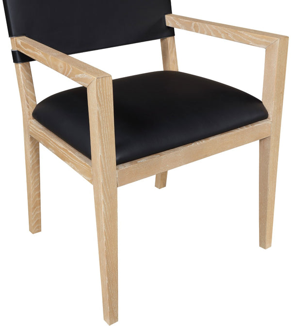 Meridian Furniture Avon Vegan Leather Dining Arm Chair with Ash Wood Legs for Modern Spaces 88016Black-AC