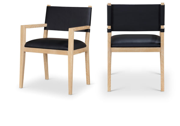 Meridian Furniture Avon Vegan Leather Dining Arm Chair with Ash Wood Legs for Modern Spaces 88016Black-AC
