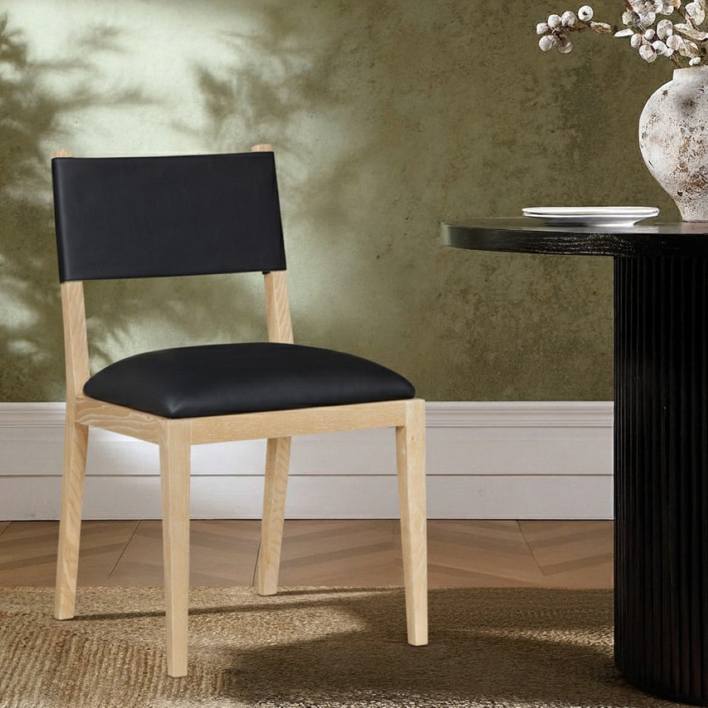 Meridian Furniture Avon Vegan Leather Dining Chair with Ash Wood Frame for Modern Kitchens 88016Black-SC