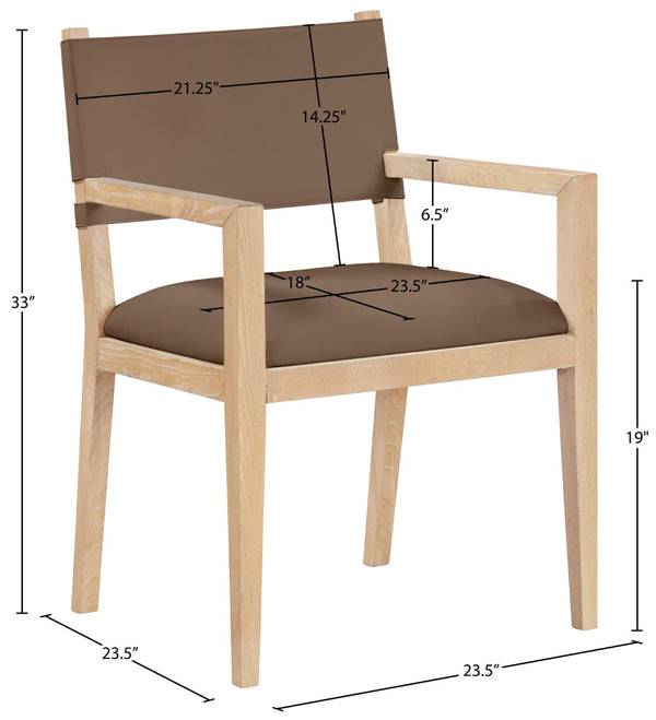 Meridian Furniture Avon Vegan Leather Arm Chair with Ash Wood Frame for Contemporary Dining Rooms 88016Brown-AC