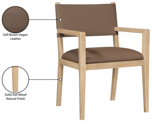 Meridian Furniture Avon Vegan Leather Arm Chair with Ash Wood Frame for Contemporary Dining Rooms 88016Brown-AC