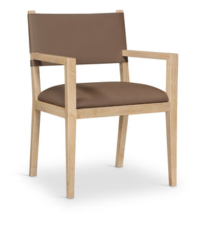 Meridian Furniture Avon Vegan Leather Arm Chair with Ash Wood Frame for Contemporary Dining Rooms 88016Brown-AC