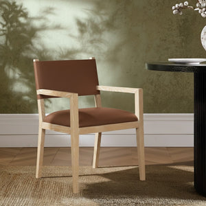 Meridian Furniture Avon Vegan Leather Arm Chair with Ash Wood Frame for Contemporary Dining Rooms 88016Brown-AC