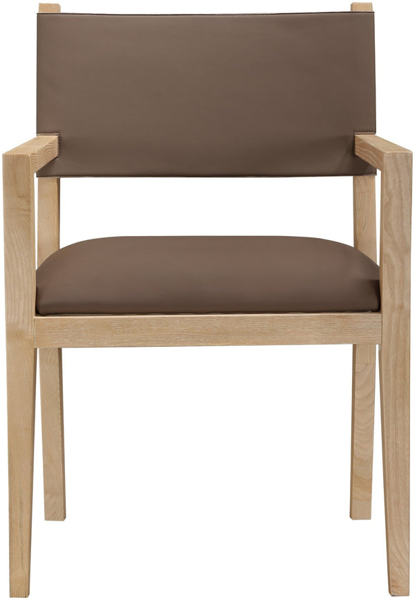 Meridian Furniture Avon Vegan Leather Arm Chair with Ash Wood Frame for Contemporary Dining Rooms 88016Brown-AC