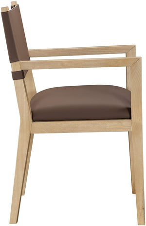Meridian Furniture Avon Vegan Leather Arm Chair with Ash Wood Frame for Contemporary Dining Rooms 88016Brown-AC
