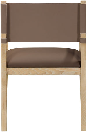 Meridian Furniture Avon Vegan Leather Arm Chair with Ash Wood Frame for Contemporary Dining Rooms 88016Brown-AC