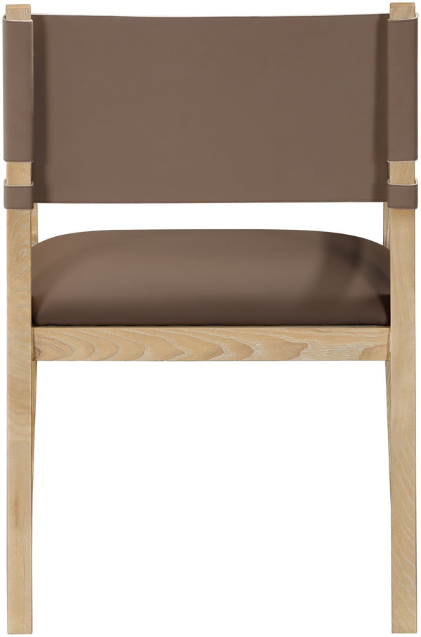Meridian Furniture Avon Vegan Leather Arm Chair with Ash Wood Frame for Contemporary Dining Rooms 88016Brown-AC
