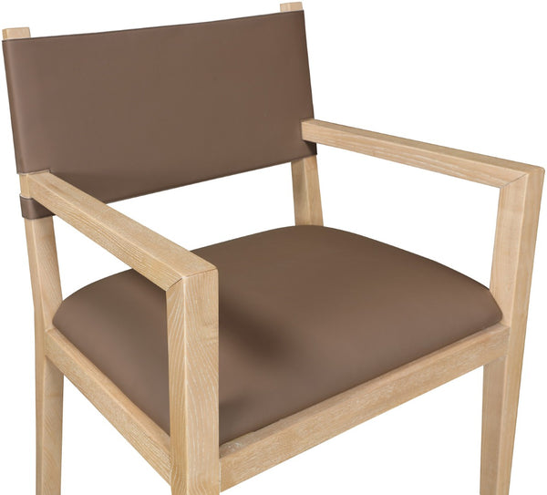 Meridian Furniture Avon Vegan Leather Arm Chair with Ash Wood Frame for Contemporary Dining Rooms 88016Brown-AC