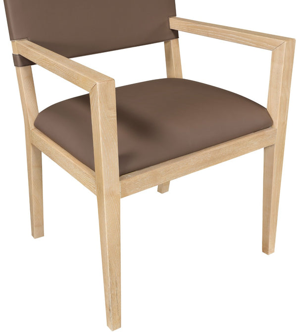 Meridian Furniture Avon Vegan Leather Arm Chair with Ash Wood Frame for Contemporary Dining Rooms 88016Brown-AC