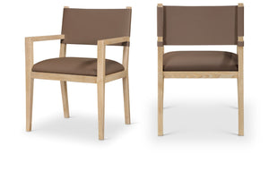 Meridian Furniture Avon Vegan Leather Arm Chair with Ash Wood Frame for Contemporary Dining Rooms 88016Brown-AC