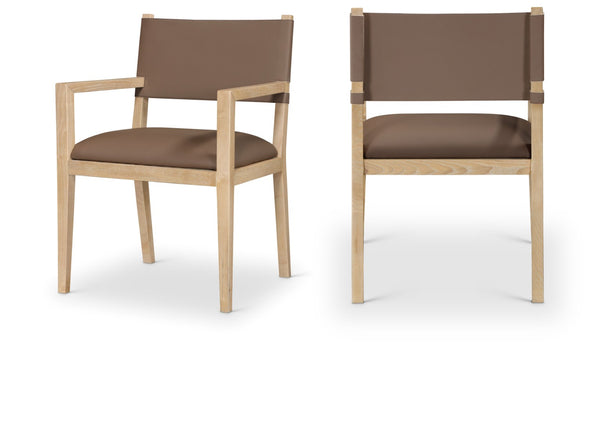 Meridian Furniture Avon Vegan Leather Arm Chair with Ash Wood Frame for Contemporary Dining Rooms 88016Brown-AC