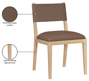 Meridian Furniture Avon Contemporary Vegan Leather Dining Chair with Solid Ash Wood Frame 88016Brown-SC