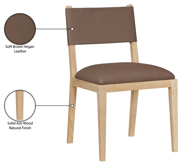 Meridian Furniture Avon Contemporary Vegan Leather Dining Chair with Solid Ash Wood Frame 88016Brown-SC