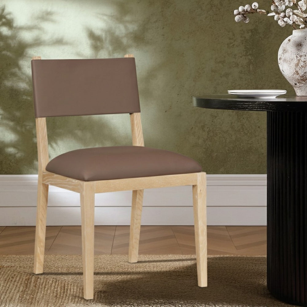 Meridian Furniture Avon Contemporary Vegan Leather Dining Chair with Solid Ash Wood Frame 88016Brown-SC