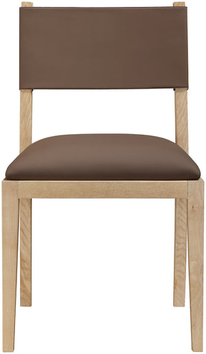 Meridian Furniture Avon Contemporary Vegan Leather Dining Chair with Solid Ash Wood Frame 88016Brown-SC