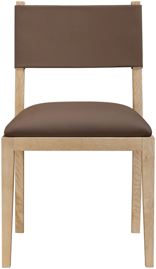 Meridian Furniture Avon Contemporary Vegan Leather Dining Chair with Solid Ash Wood Frame 88016Brown-SC