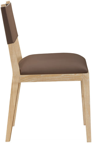 Meridian Furniture Avon Contemporary Vegan Leather Dining Chair with Solid Ash Wood Frame 88016Brown-SC