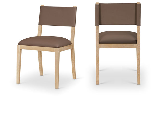 Meridian Furniture Avon Contemporary Vegan Leather Dining Chair with Solid Ash Wood Frame 88016Brown-SC