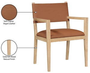 Meridian Furniture Avon Cognac Vegan Leather Arm Chair with Ash Wood Frame for Modern Dining 88016Cognac-AC