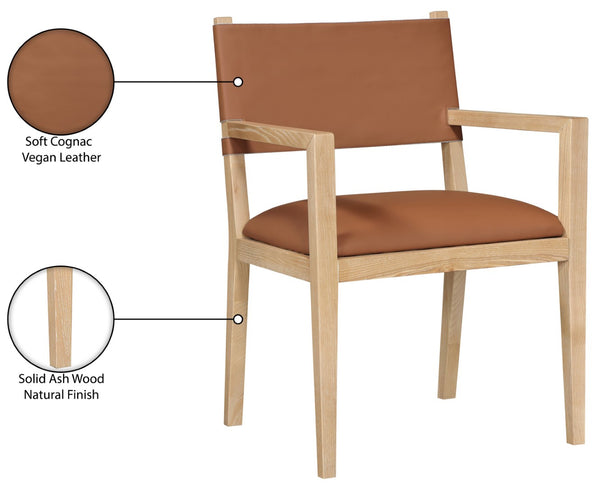 Meridian Furniture Avon Cognac Vegan Leather Arm Chair with Ash Wood Frame for Modern Dining 88016Cognac-AC
