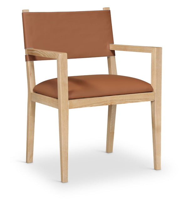 Meridian Furniture Avon Cognac Vegan Leather Arm Chair with Ash Wood Frame for Modern Dining 88016Cognac-AC