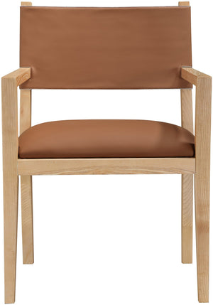 Meridian Furniture Avon Cognac Vegan Leather Arm Chair with Ash Wood Frame for Modern Dining 88016Cognac-AC