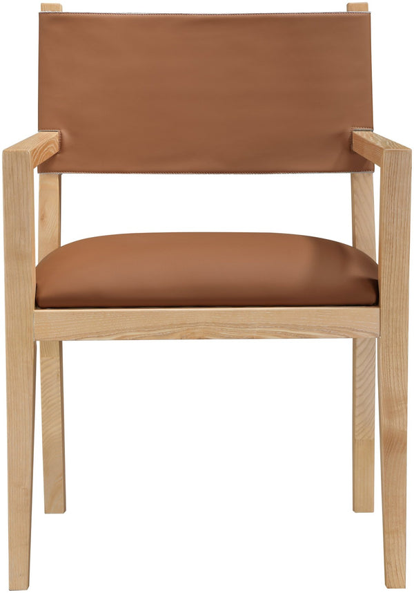 Meridian Furniture Avon Cognac Vegan Leather Arm Chair with Ash Wood Frame for Modern Dining 88016Cognac-AC