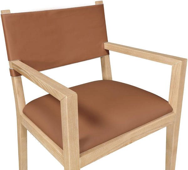 Meridian Furniture Avon Cognac Vegan Leather Arm Chair with Ash Wood Frame for Modern Dining 88016Cognac-AC