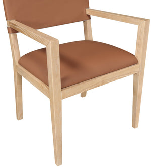 Meridian Furniture Avon Cognac Vegan Leather Arm Chair with Ash Wood Frame for Modern Dining 88016Cognac-AC