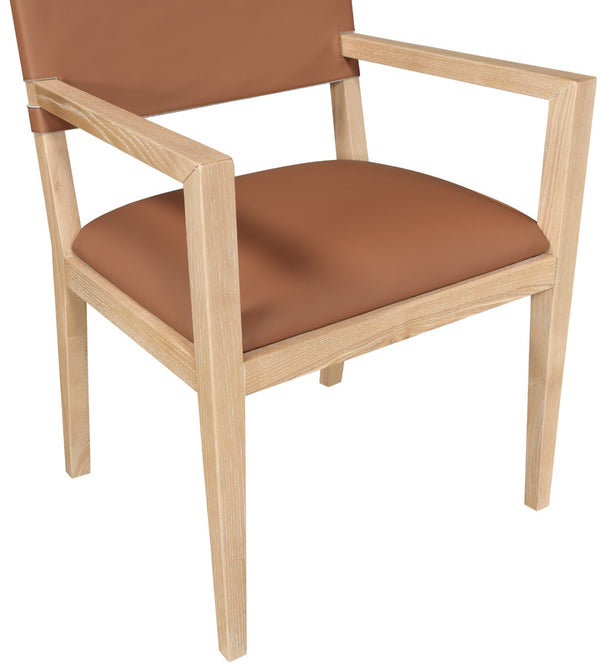 Meridian Furniture Avon Cognac Vegan Leather Arm Chair with Ash Wood Frame for Modern Dining 88016Cognac-AC