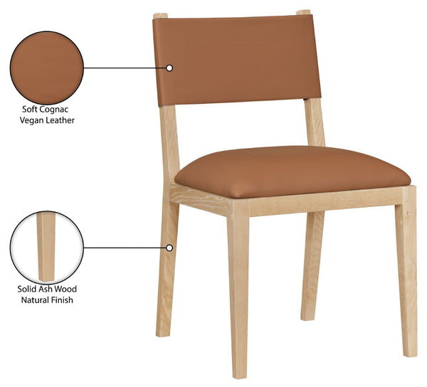Meridian Furniture Avon Cognac Vegan Leather Dining Chair with Solid Ash Wood Frame for Modern Rooms 88016Cognac-SC