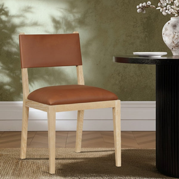 Meridian Furniture Avon Cognac Vegan Leather Dining Chair with Solid Ash Wood Frame for Modern Rooms 88016Cognac-SC