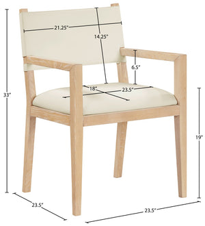 Meridian Furniture Avon Vegan Leather Dining Arm Chair with Ash Wood Frame for Modern Rooms 88016Cream-AC