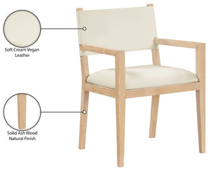 Meridian Furniture Avon Vegan Leather Dining Arm Chair with Ash Wood Frame for Modern Rooms 88016Cream-AC