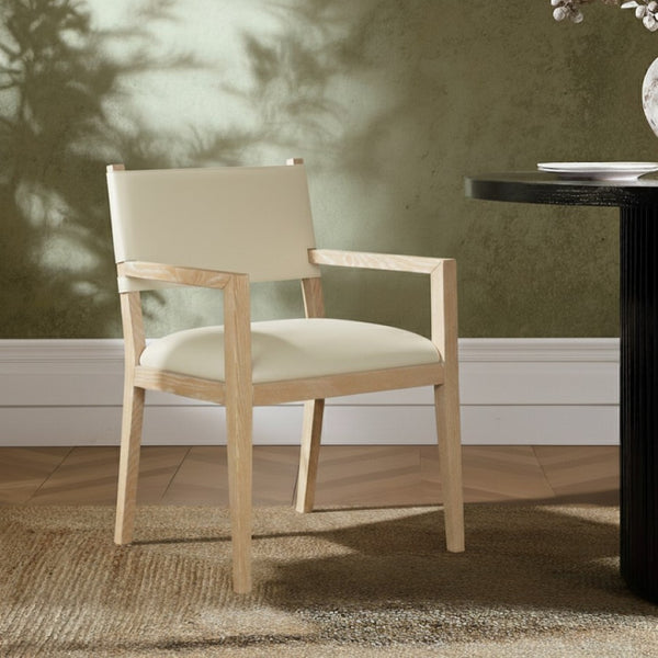 Meridian Furniture Avon Vegan Leather Dining Arm Chair with Ash Wood Frame for Modern Rooms 88016Cream-AC
