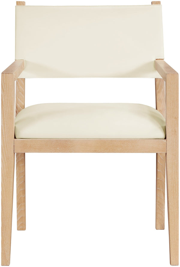 Meridian Furniture Avon Vegan Leather Dining Arm Chair with Ash Wood Frame for Modern Rooms 88016Cream-AC
