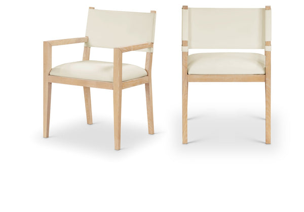 Meridian Furniture Avon Vegan Leather Dining Arm Chair with Ash Wood Frame for Modern Rooms 88016Cream-AC
