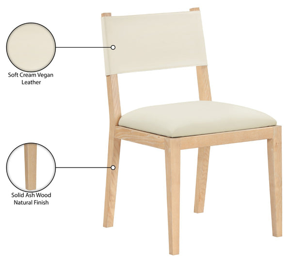Meridian Furniture Avon Cream Vegan Leather Seat Ash Wood Frame Contemporary Dining Side Chair 88016Cream-SC