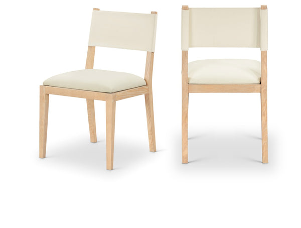 Meridian Furniture Avon Cream Vegan Leather Seat Ash Wood Frame Contemporary Dining Side Chair 88016Cream-SC