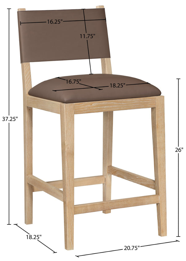 Meridian Furniture Avon Vegan Leather Counter Stool with Solid Ash Frame for Kitchen Island Bars 88017Brown-C