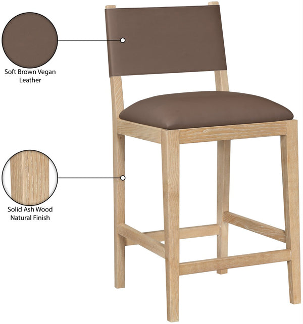 Meridian Furniture Avon Vegan Leather Counter Stool with Solid Ash Frame for Kitchen Island Bars 88017Brown-C
