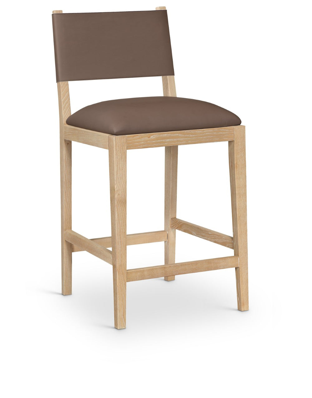 Meridian Furniture Avon Vegan Leather Counter Stool with Solid Ash Frame for Kitchen Island Bars 88017Brown-C
