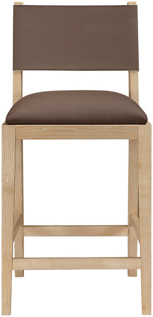 Meridian Furniture Avon Vegan Leather Counter Stool with Solid Ash Frame for Kitchen Island Bars 88017Brown-C