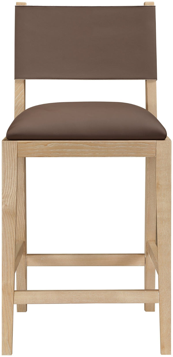 Meridian Furniture Avon Vegan Leather Counter Stool with Solid Ash Frame for Kitchen Island Bars 88017Brown-C