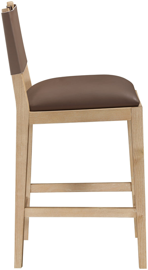 Meridian Furniture Avon Vegan Leather Counter Stool with Solid Ash Frame for Kitchen Island Bars 88017Brown-C