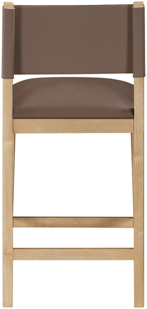Meridian Furniture Avon Vegan Leather Counter Stool with Solid Ash Frame for Kitchen Island Bars 88017Brown-C