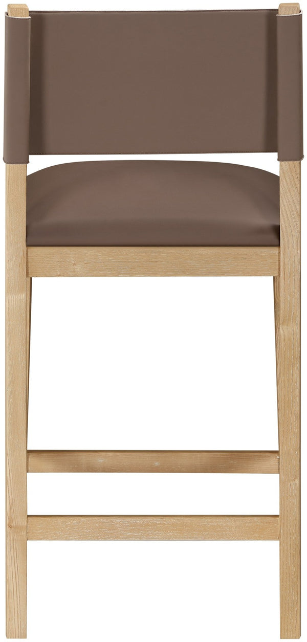 Meridian Furniture Avon Vegan Leather Counter Stool with Solid Ash Frame for Kitchen Island Bars 88017Brown-C