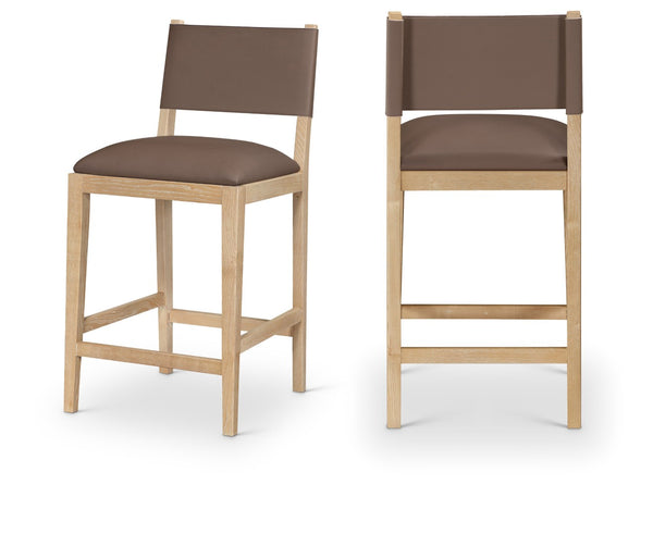 Meridian Furniture Avon Vegan Leather Counter Stool with Solid Ash Frame for Kitchen Island Bars 88017Brown-C