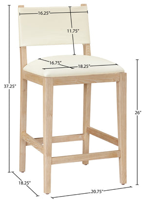 Meridian Furniture Avon Vegan Leather Barstool with Ash Wood Frame for Kitchen Islands 88017Cream-C